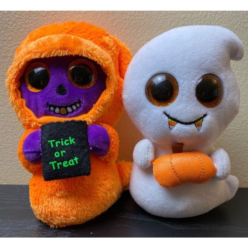 Ty Beanie Boos Scream Halloween Ghost & RARE Skelton Purple Reaper 6 " Plush